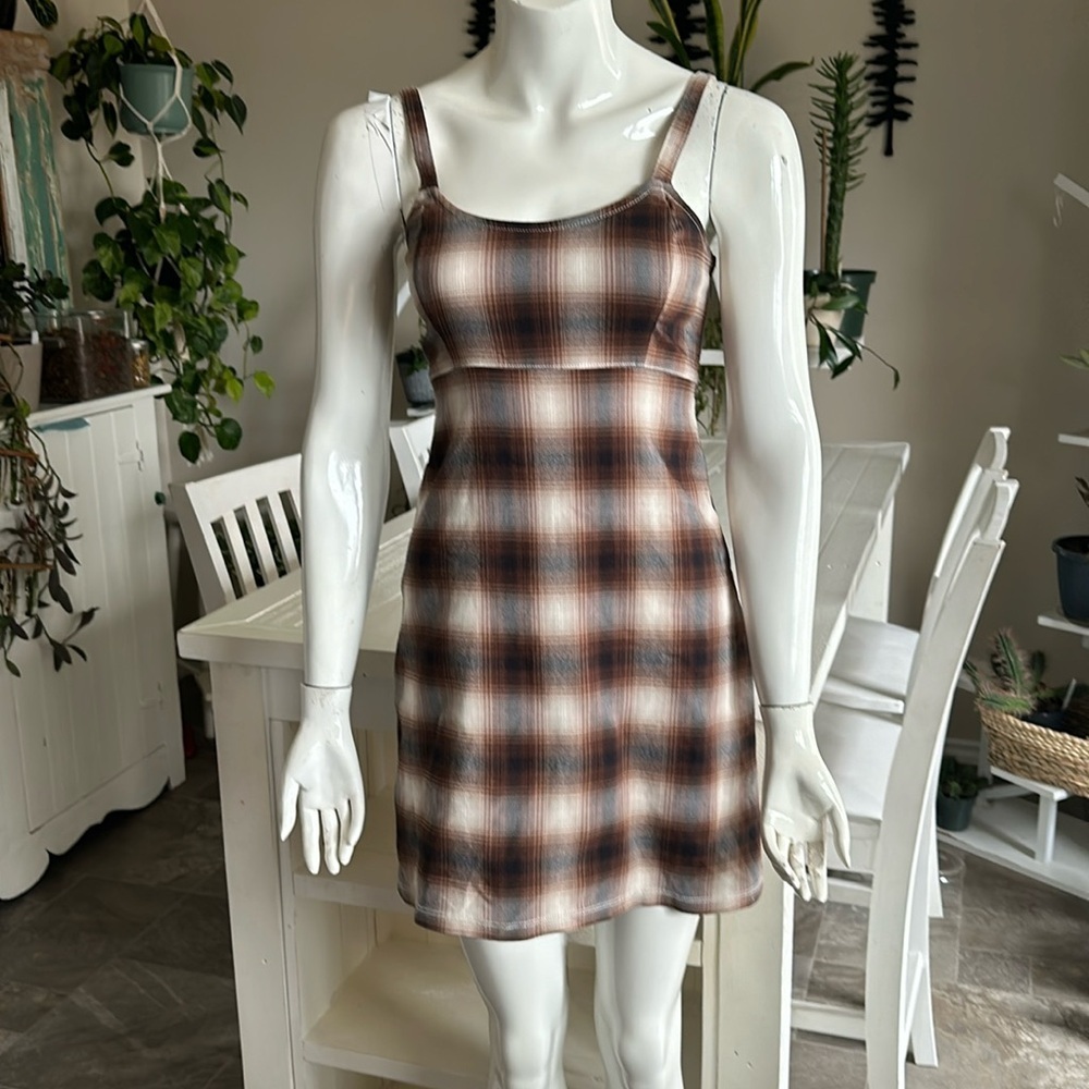 Y2K vintage Hollister, California plaid brown dress advance stretch S 🕰️